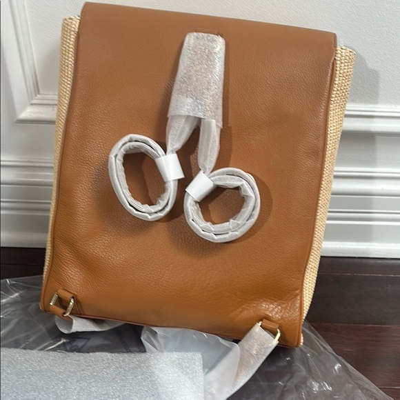 Mark & Graham Cream and Tan Backpack with Elegant Leather Flap - Picture 2 of 6